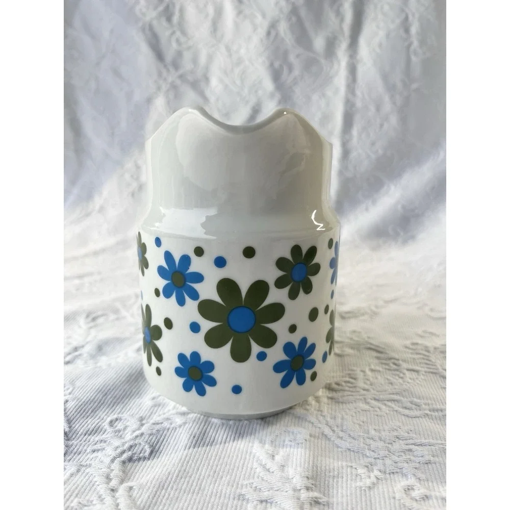Vintage 60's Blue Green Floral Pitcher Whimsy Home Decor - Picture 4 of 4